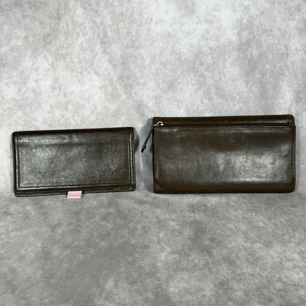 Vtg Y2K Coach Madison Brown Pink Leather Wallet & Checkbook Set Gold Carriage